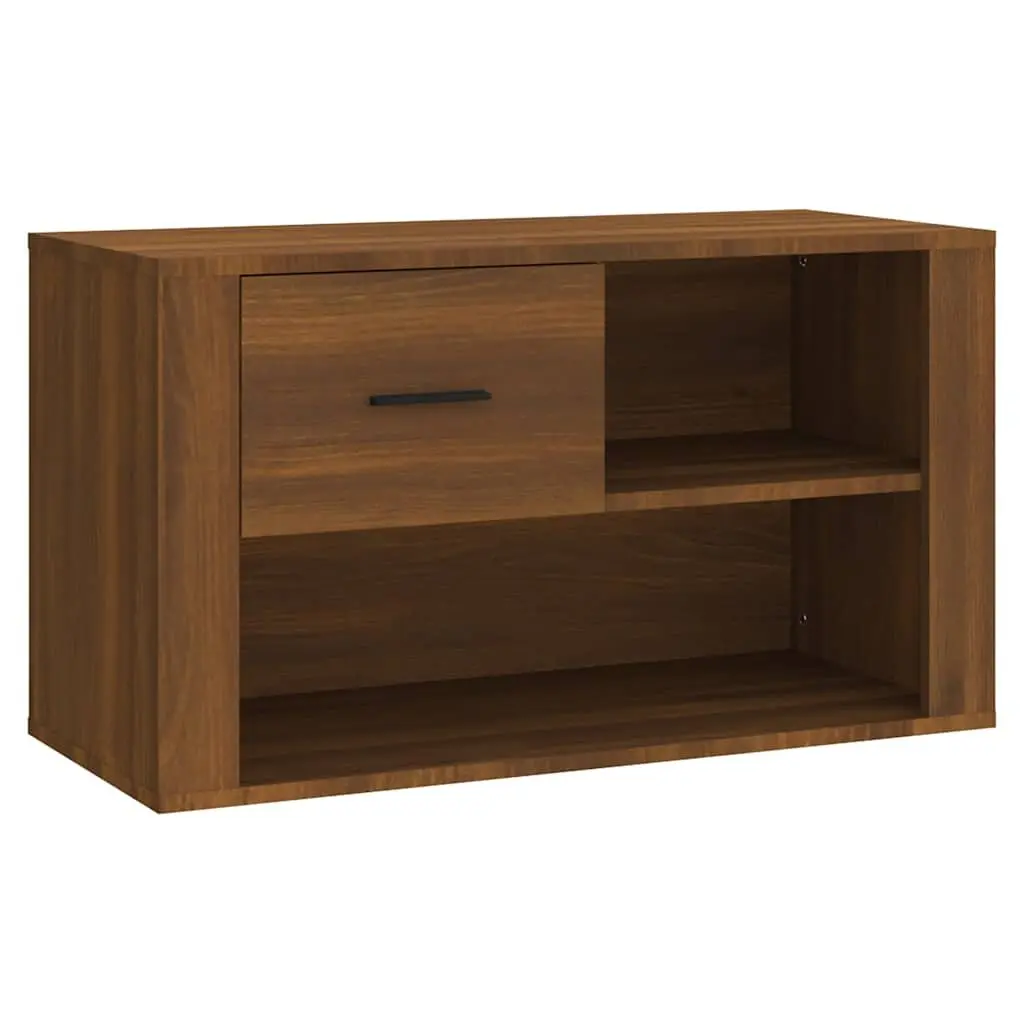 Shoe Storage Organiser Engineered Wood Brown 80x35x45 cm with 2 Compartments and Drawer
