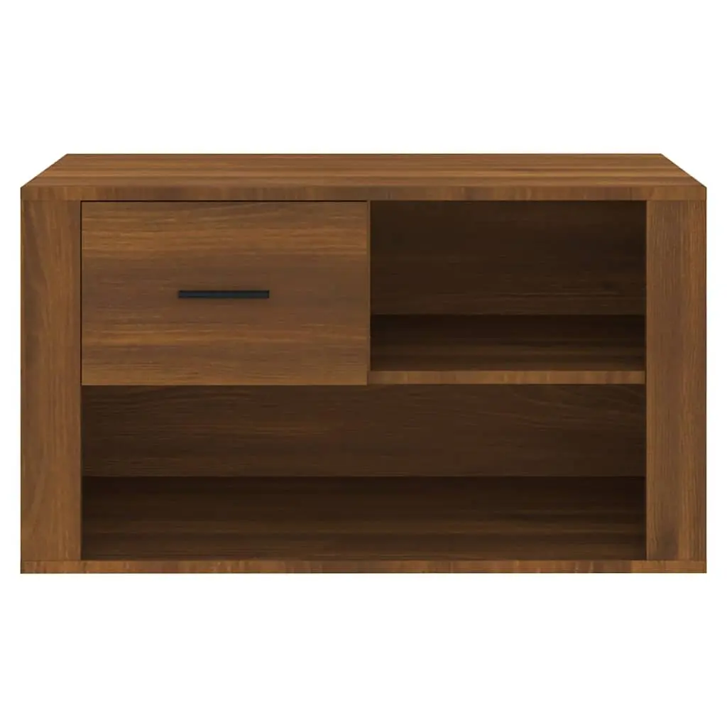 Shoe Storage Organiser Engineered Wood Brown 80x35x45 cm with 2 Compartments and Drawer