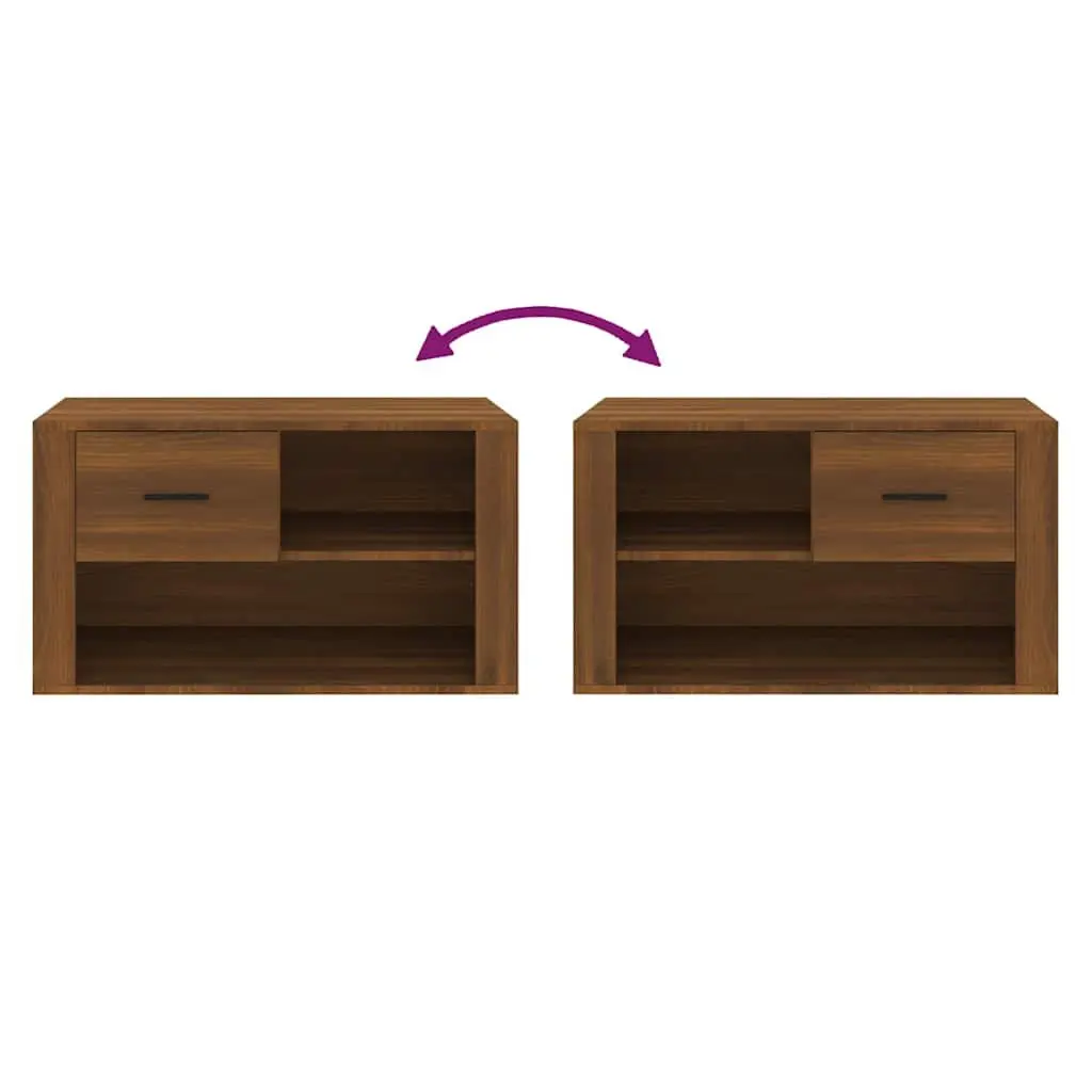 Shoe Storage Organiser Engineered Wood Brown 80x35x45 cm with 2 Compartments and Drawer