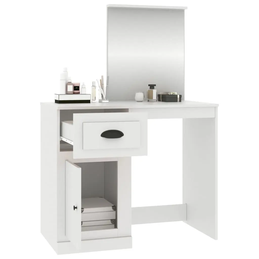 Dressing Table White Engineered Wood 90x50cm Integrated Mirror Storage Vanity Unit