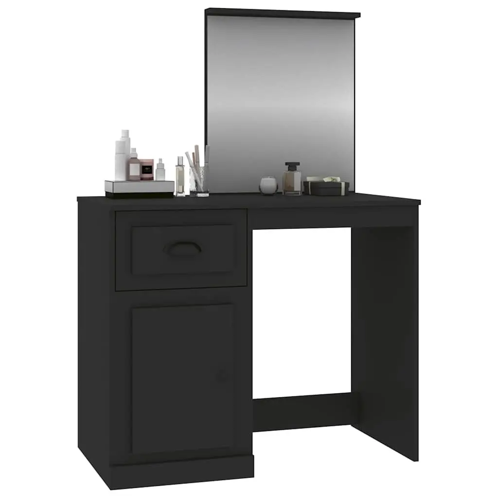 Dressing Table with Mirror Black Bedroom Vanity Unit Storage Engineered Wood