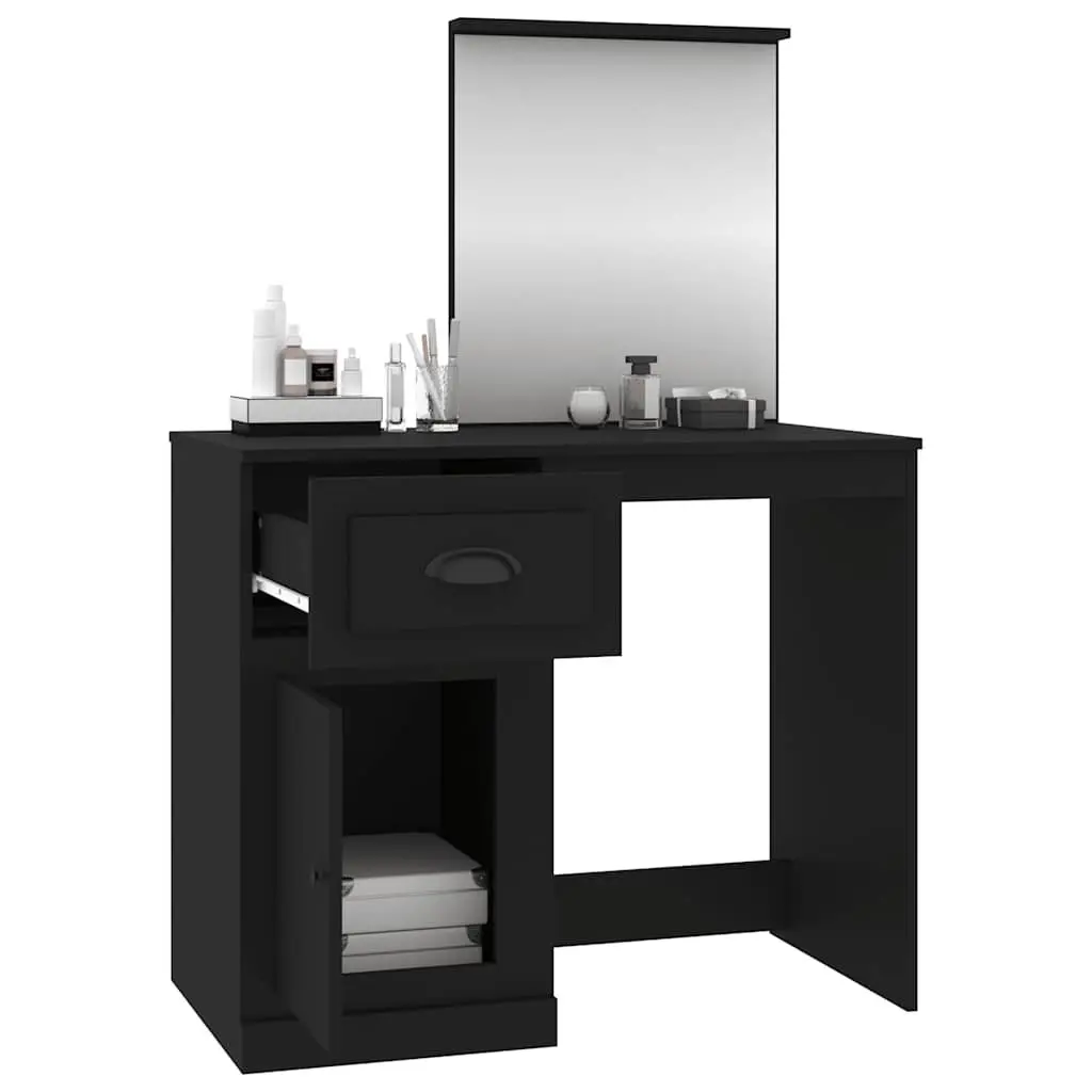 Dressing Table with Mirror Black Bedroom Vanity Unit Storage Engineered Wood