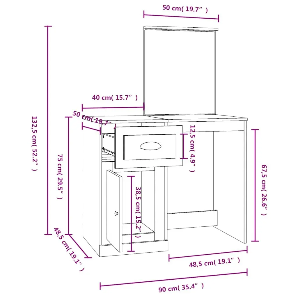 Dressing Table with Mirror Black Bedroom Vanity Unit Storage Engineered Wood