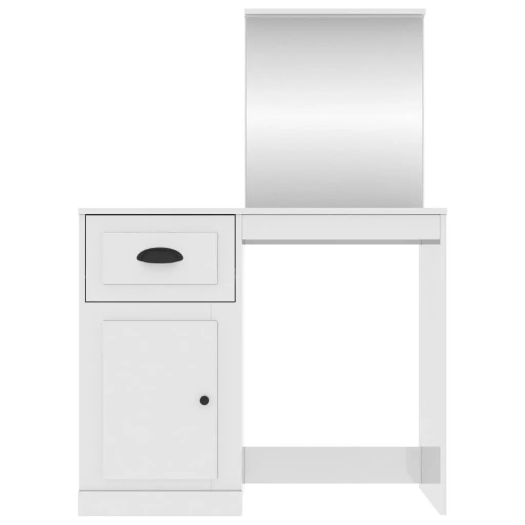 Dressing Table Vanity Unit with Mirror Engineered Wood White High Gloss Storage 90x50x1325cm