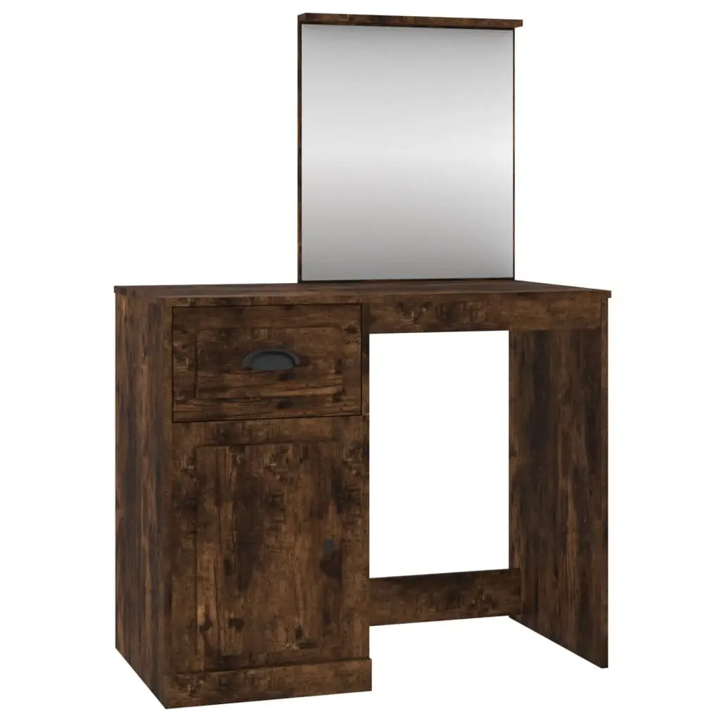 Dressing Table with Mirror Brown Bedroom Vanity Storage Makeup Desk