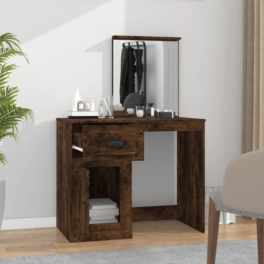 Dressing Table with Mirror Brown Bedroom Vanity Storage Makeup Desk