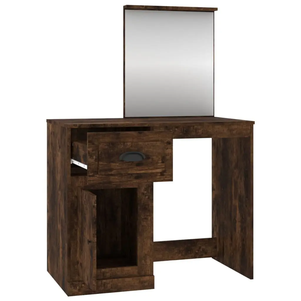 Dressing Table with Mirror Brown Bedroom Vanity Storage Makeup Desk