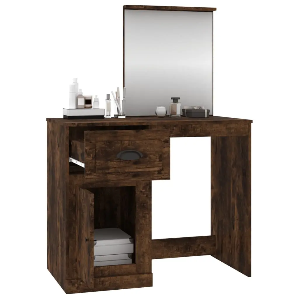 Dressing Table with Mirror Brown Bedroom Vanity Storage Makeup Desk