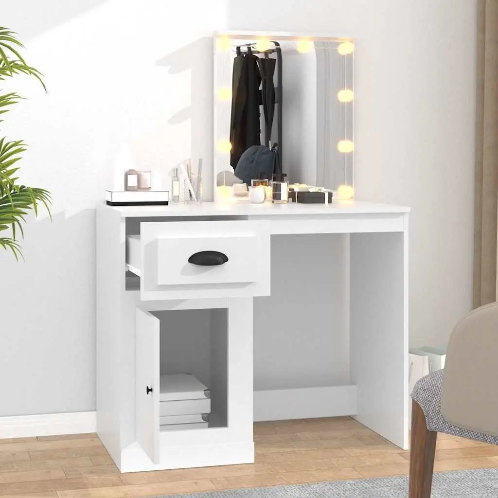 Dressing Table White Engineered Wood Storage Unit LED Mirror 90x50x1325cm Vanity Makeup Desk