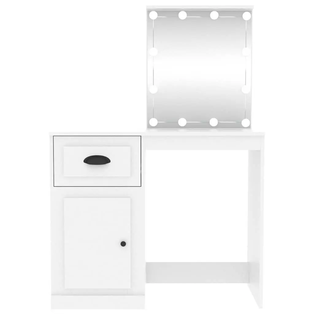 Dressing Table White Engineered Wood Storage Unit LED Mirror 90x50x1325cm Vanity Makeup Desk