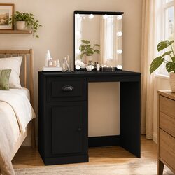 Dressing Table with LED Mirror Black Bedroom Vanity Makeup Desk Storage Unit