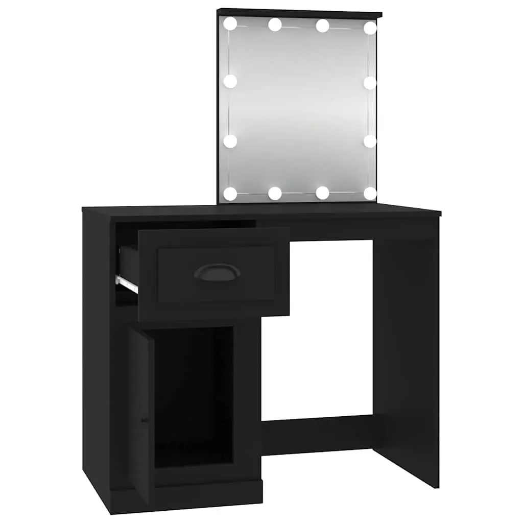 Dressing Table with LED Mirror Black Bedroom Vanity Makeup Desk Storage Unit