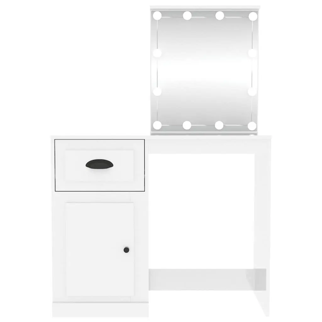 Dressing Table with LED Mirror White High Gloss Vanity Makeup Desk Bedroom