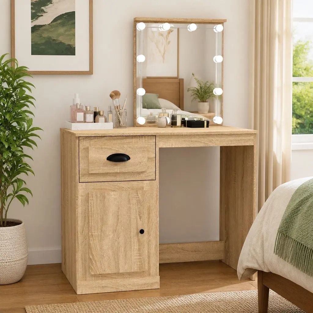 Dressing Table Engineered Wood 90x50x132.5cm Brown with LED Mirror