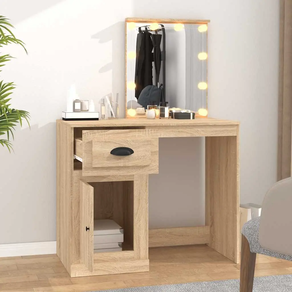 Dressing Table Engineered Wood 90x50x132.5cm Brown with LED Mirror