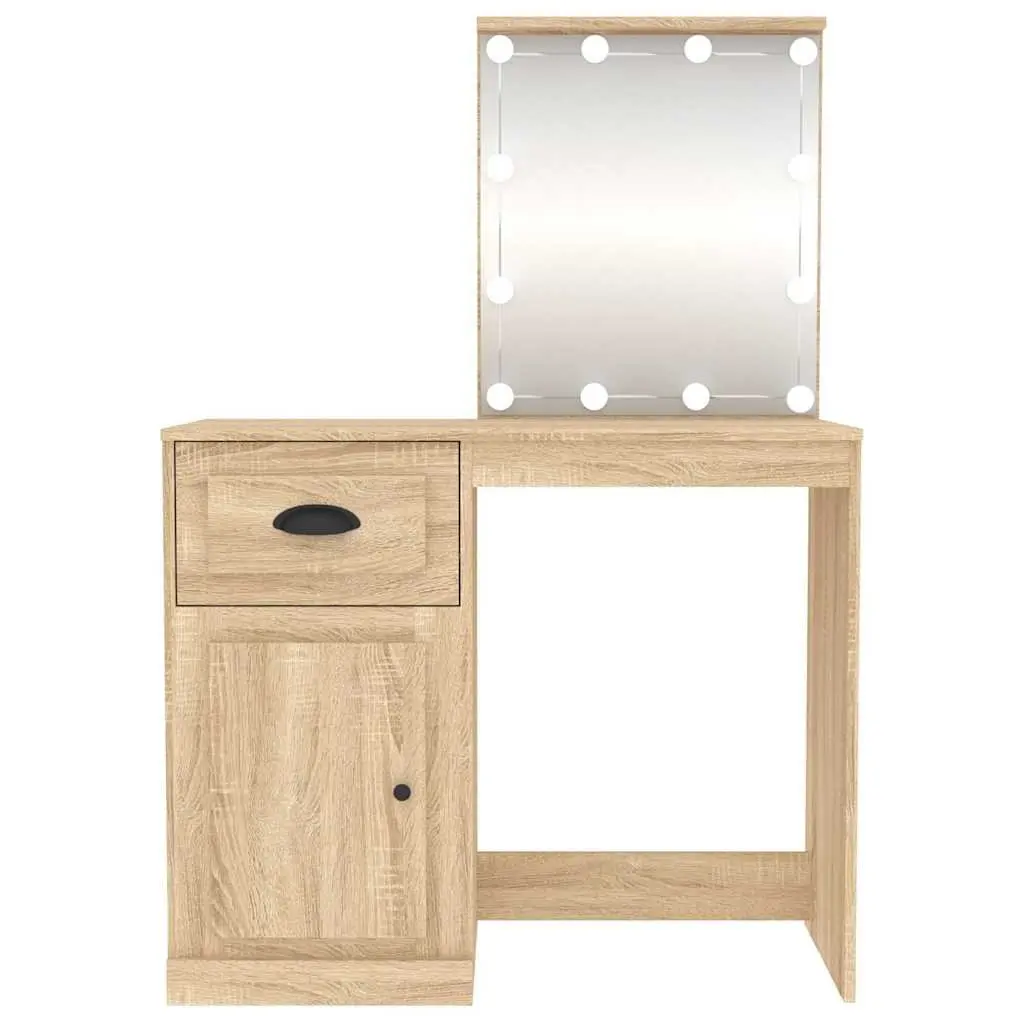 Dressing Table Engineered Wood 90x50x132.5cm Brown with LED Mirror