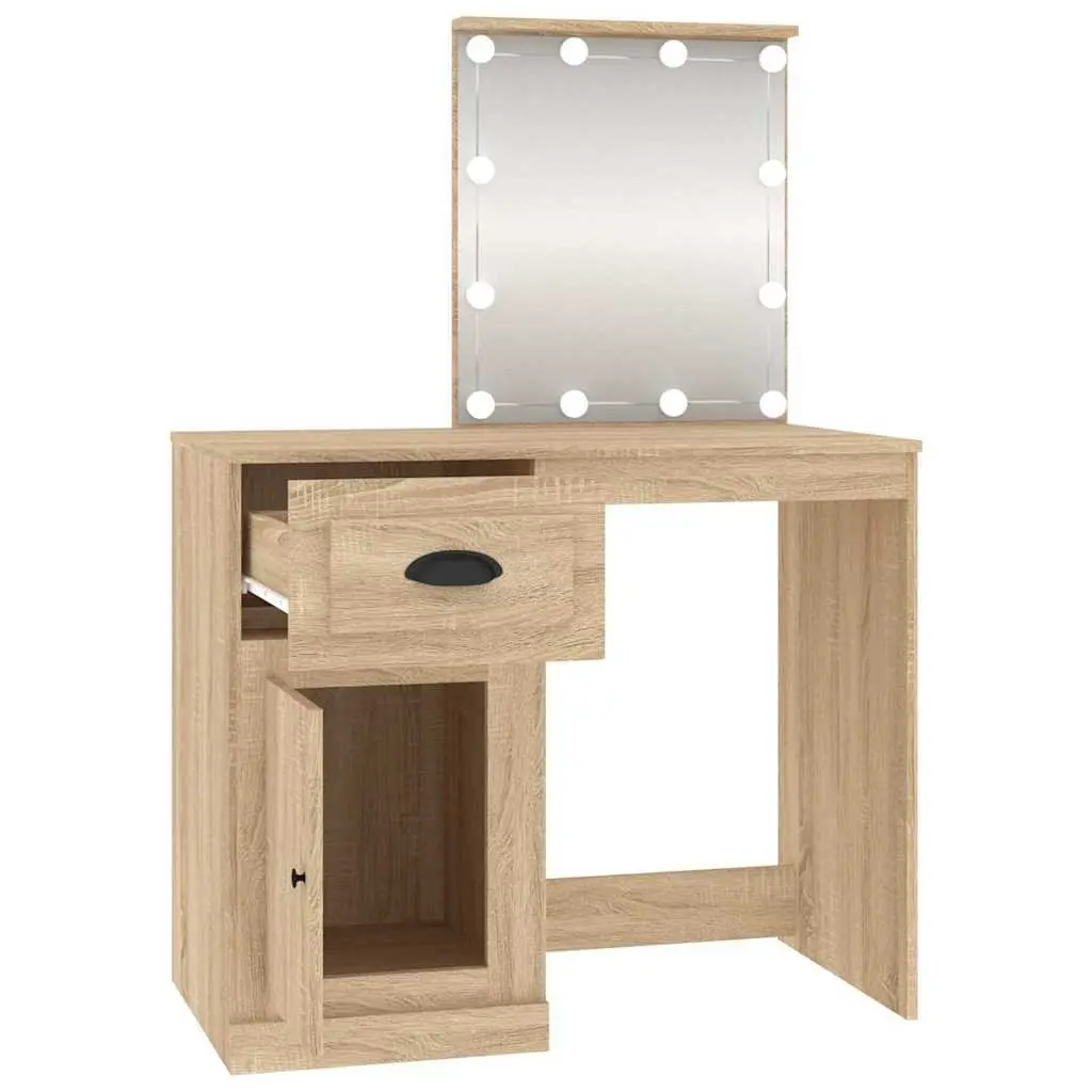 Dressing Table Engineered Wood 90x50x132.5cm Brown with LED Mirror