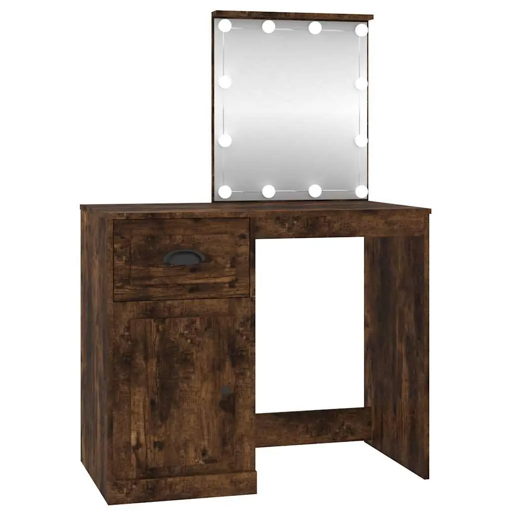 Dressing Table Engineered Wood 90 x 50 x 132.5 cm Smoked Oak with LED Mirror
