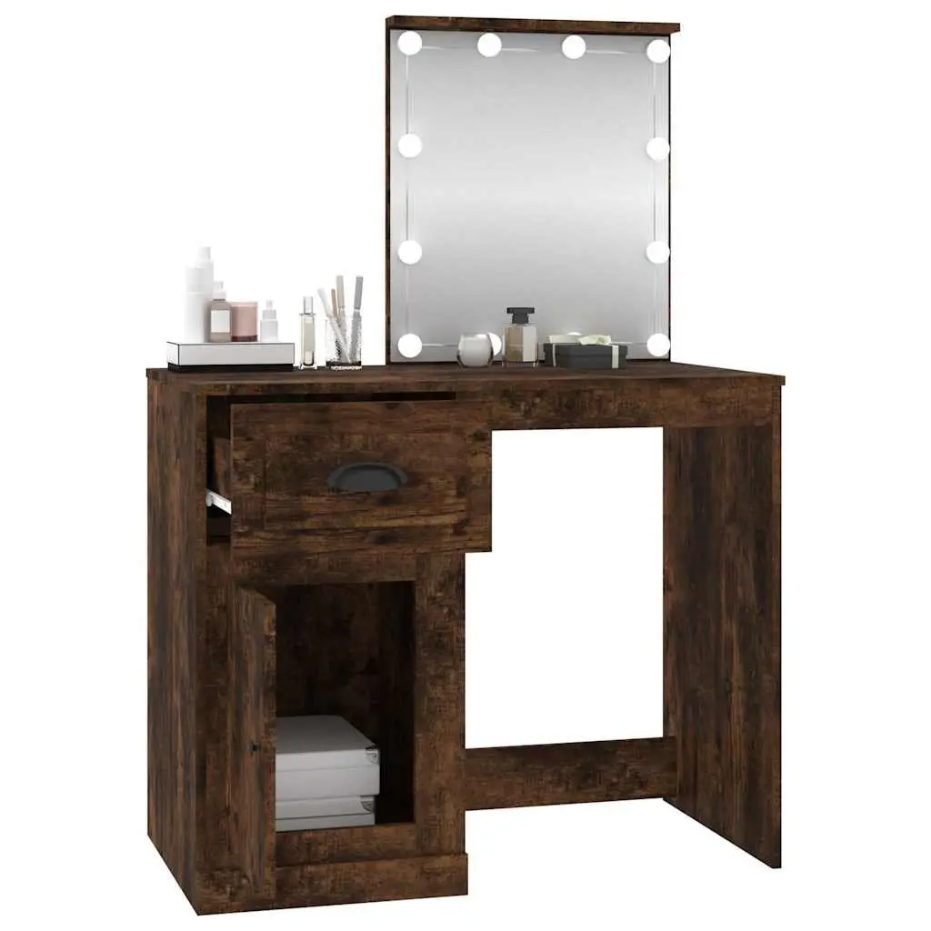Dressing Table Engineered Wood 90 x 50 x 132.5 cm Smoked Oak with LED Mirror