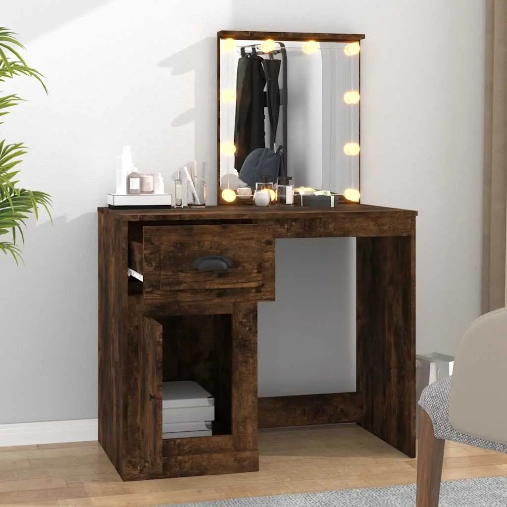 Dressing Table Engineered Wood 90 x 50 x 132.5 cm Smoked Oak with LED Mirror