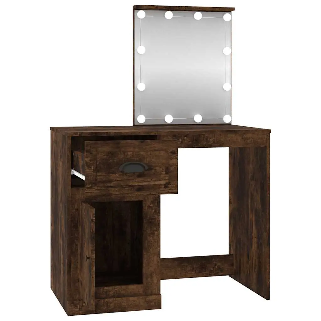 Dressing Table Engineered Wood 90 x 50 x 132.5 cm Smoked Oak with LED Mirror