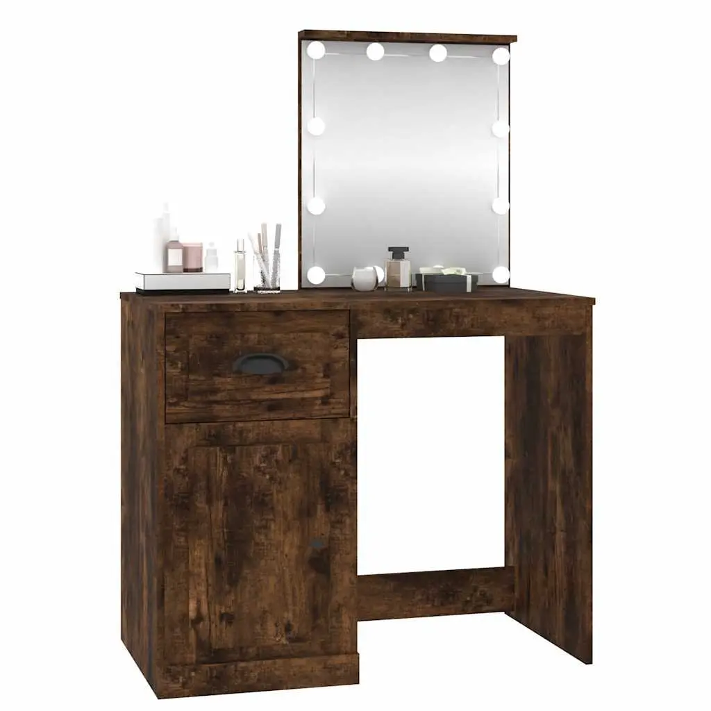 Dressing Table Engineered Wood 90 x 50 x 132.5 cm Smoked Oak with LED Mirror