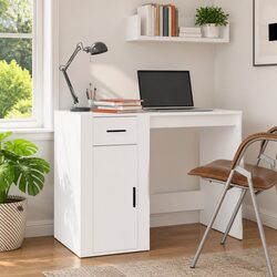 White Office Desk 100x49x75 cm Computer Workstation Storage Drawer Cabinet