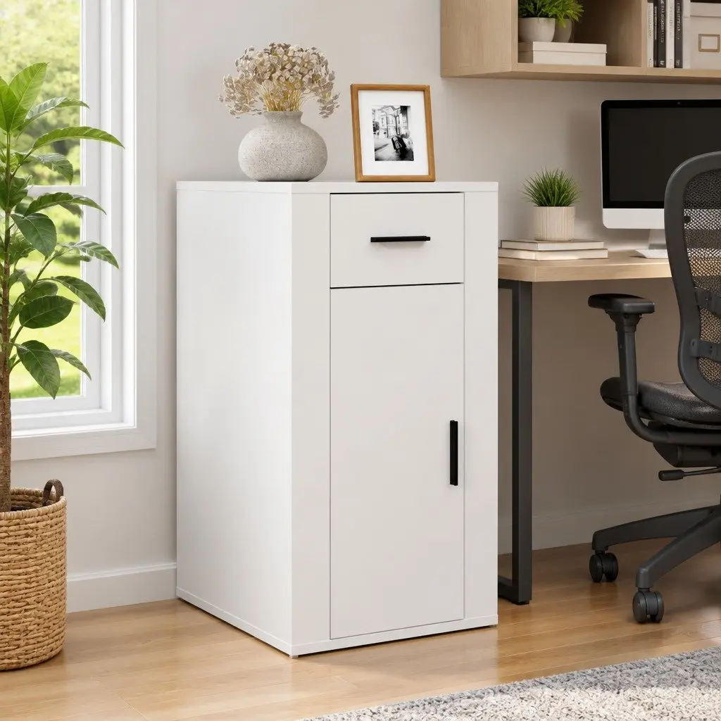White Desk Cabinet for Home and Office Use