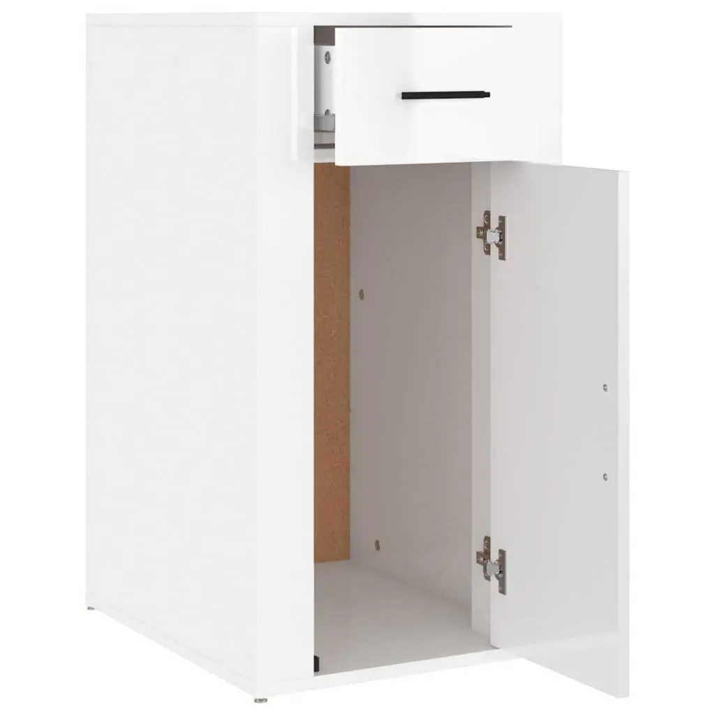 High Gloss White Desk Cabinet Storage Unit Engineered Wood 40x49x75cm with 1 Drawer and 1 Door