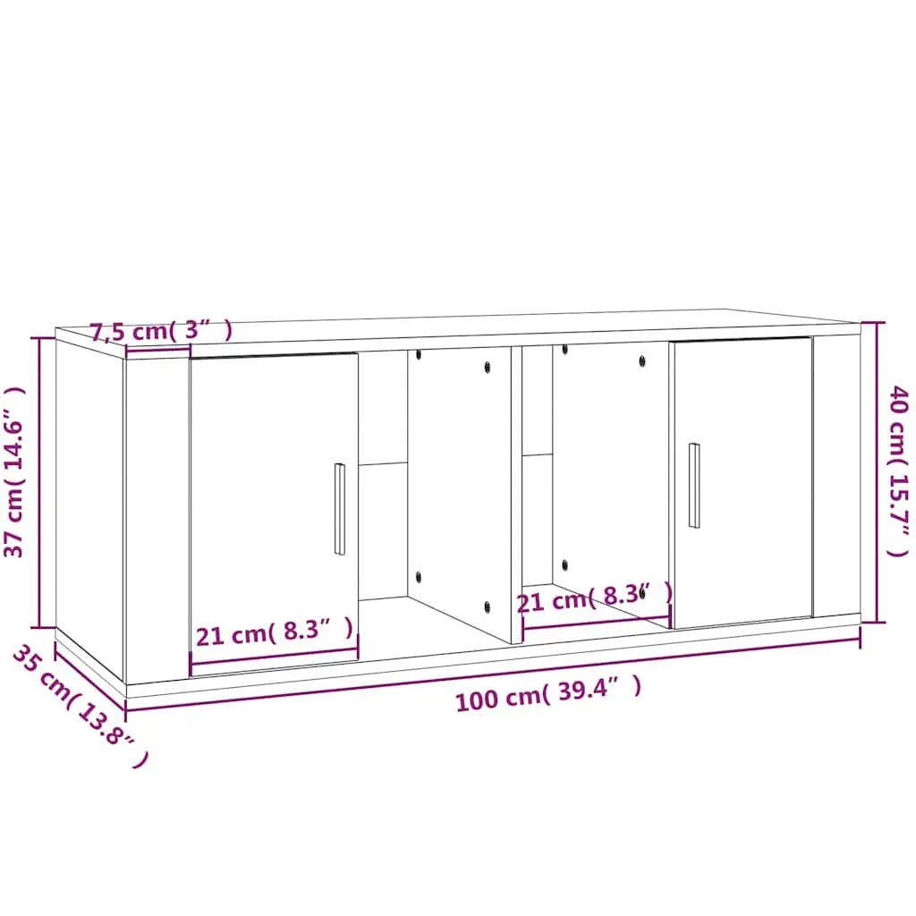 TV Cabinet White 100x35x40 cm Engineered Wood Media Storage Unit with Doors