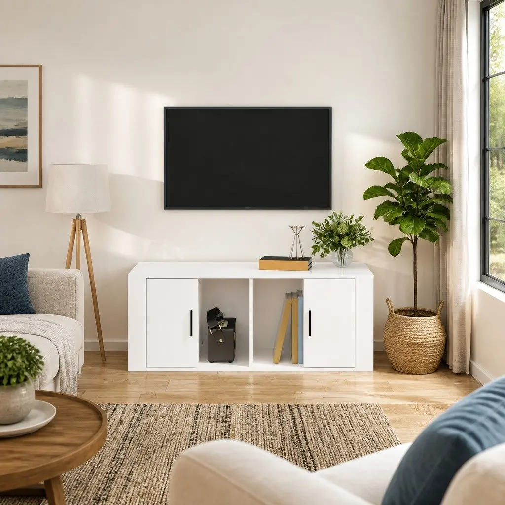 TV Cabinet Engineered Wood 100 x 35 x 40 cm High Gloss White 4 Compartments
