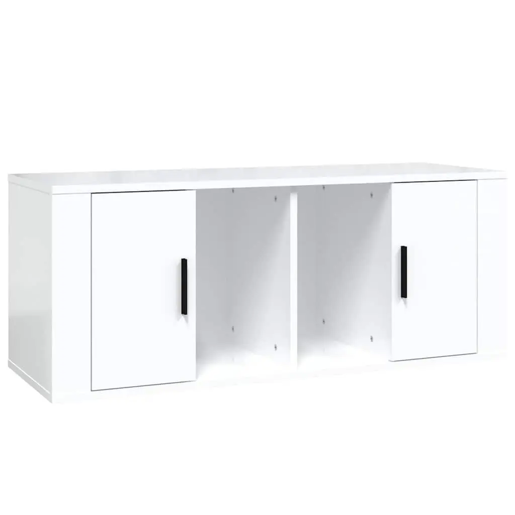 TV Cabinet Engineered Wood 100 x 35 x 40 cm High Gloss White 4 Compartments