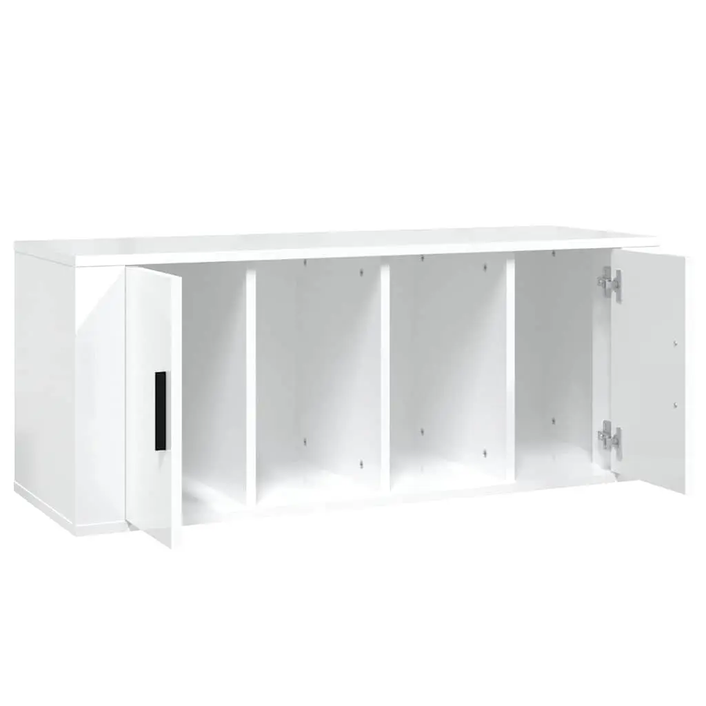 TV Cabinet Engineered Wood 100 x 35 x 40 cm High Gloss White 4 Compartments