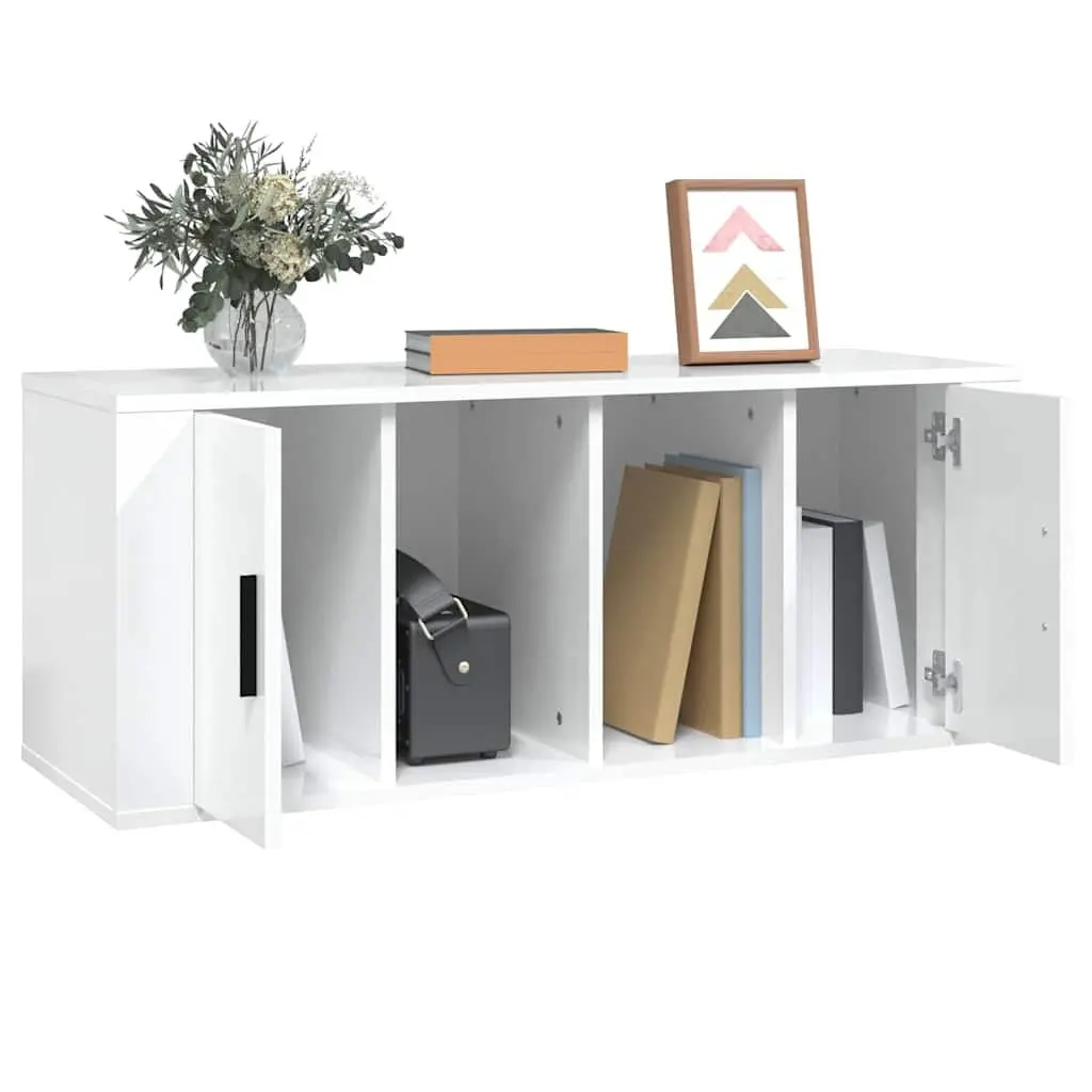 TV Cabinet Engineered Wood 100 x 35 x 40 cm High Gloss White 4 Compartments