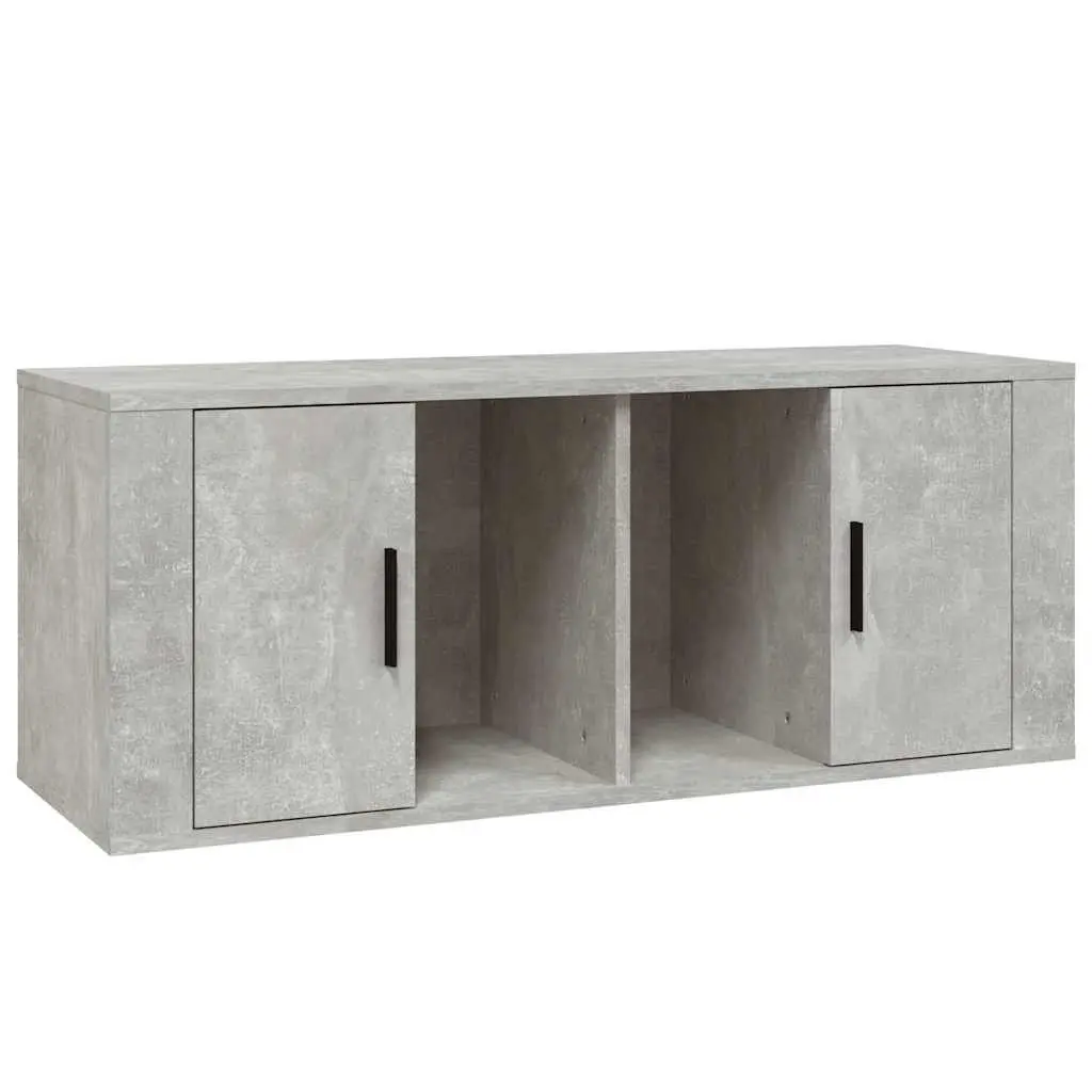 Grey TV Cabinet Engineered Wood Storage Unit with 4 Compartments 100x35x40cm