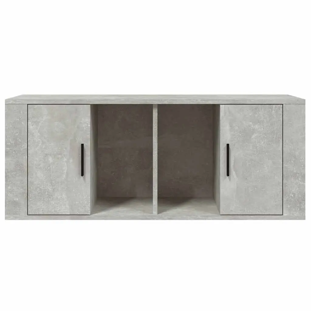 Grey TV Cabinet Engineered Wood Storage Unit with 4 Compartments 100x35x40cm