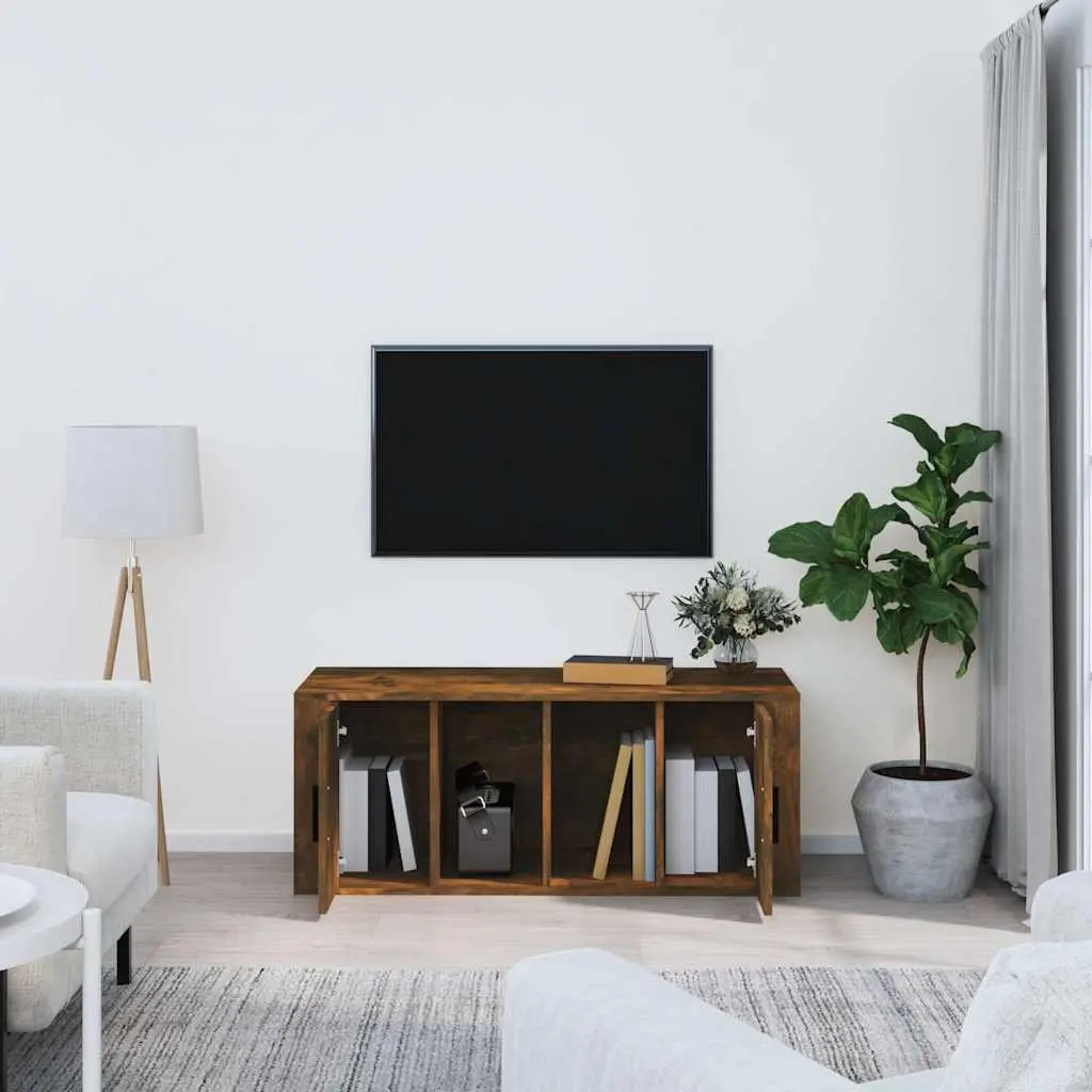 TV Cabinet Engineered Wood 100x35x40cm Brown Media Storage Unit with Compartments and Door