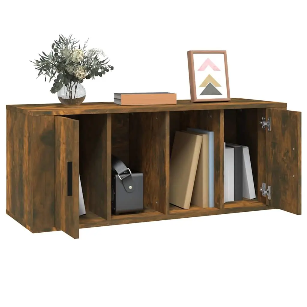 TV Cabinet Engineered Wood 100x35x40cm Brown Media Storage Unit with Compartments and Door