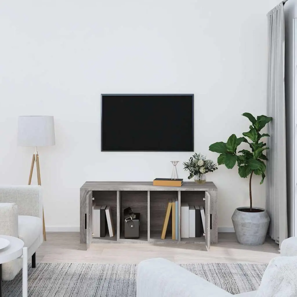 TV Cabinet Grey 100x35x40 cm Media Storage Unit Living Room Furniture