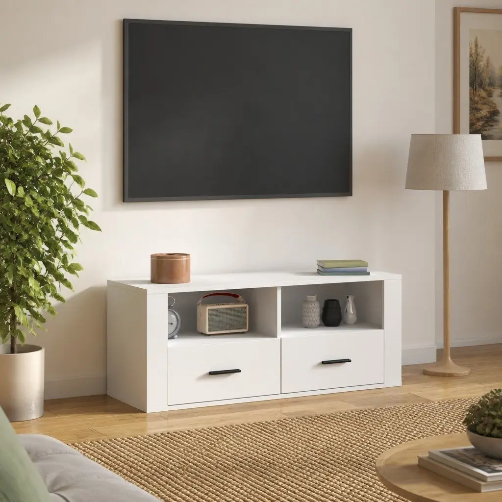 White TV Cabinet 100x35x40 cm with Storage
