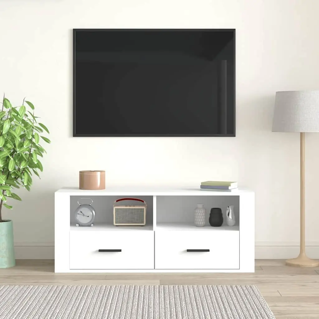 White TV Cabinet 100x35x40 cm with Storage