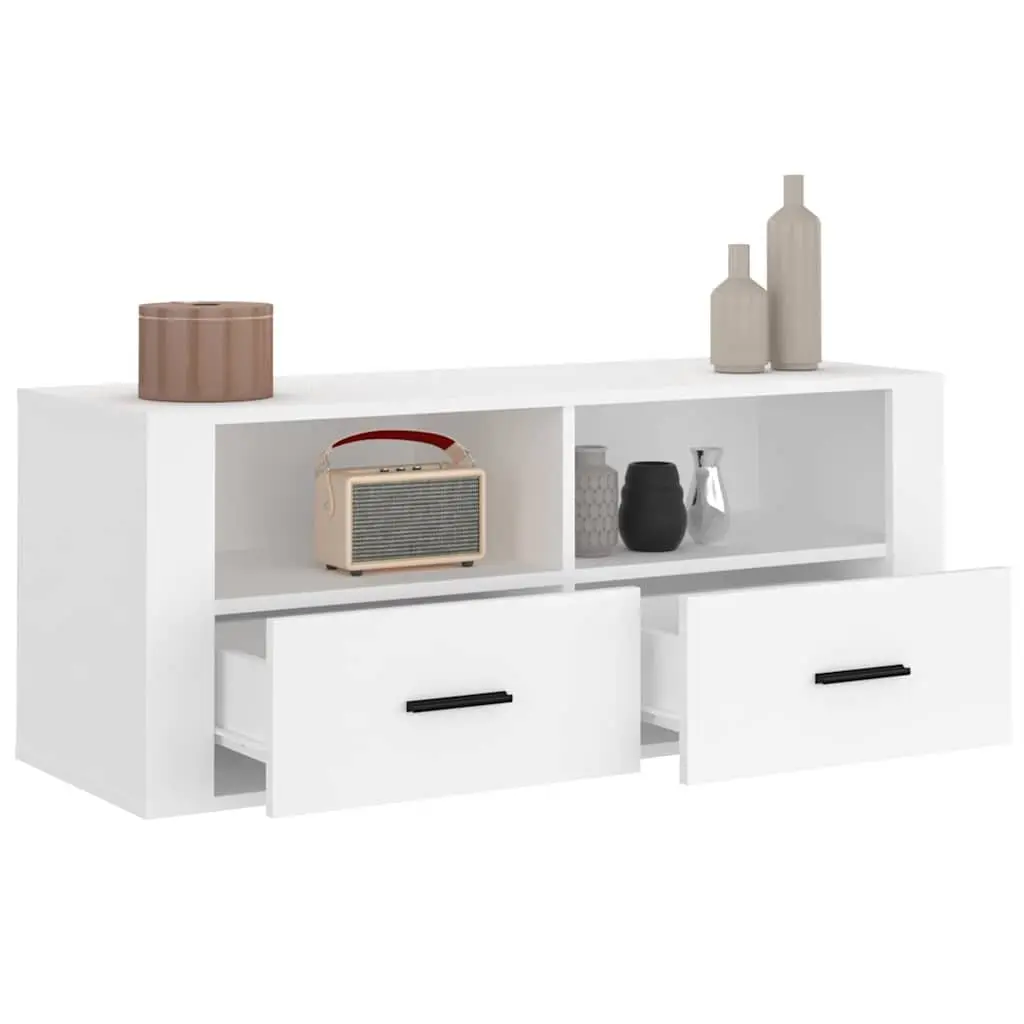 White TV Cabinet 100x35x40 cm with Storage