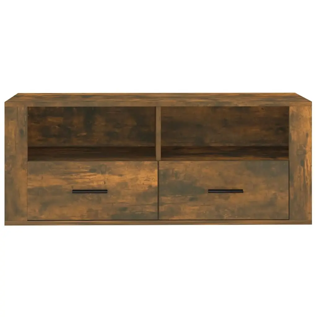 TV Cabinet Engineered Wood 100 x 35 x 40 cm Smoked Oak Brown Media Storage Unit with Drawers and Compartments for Living Room