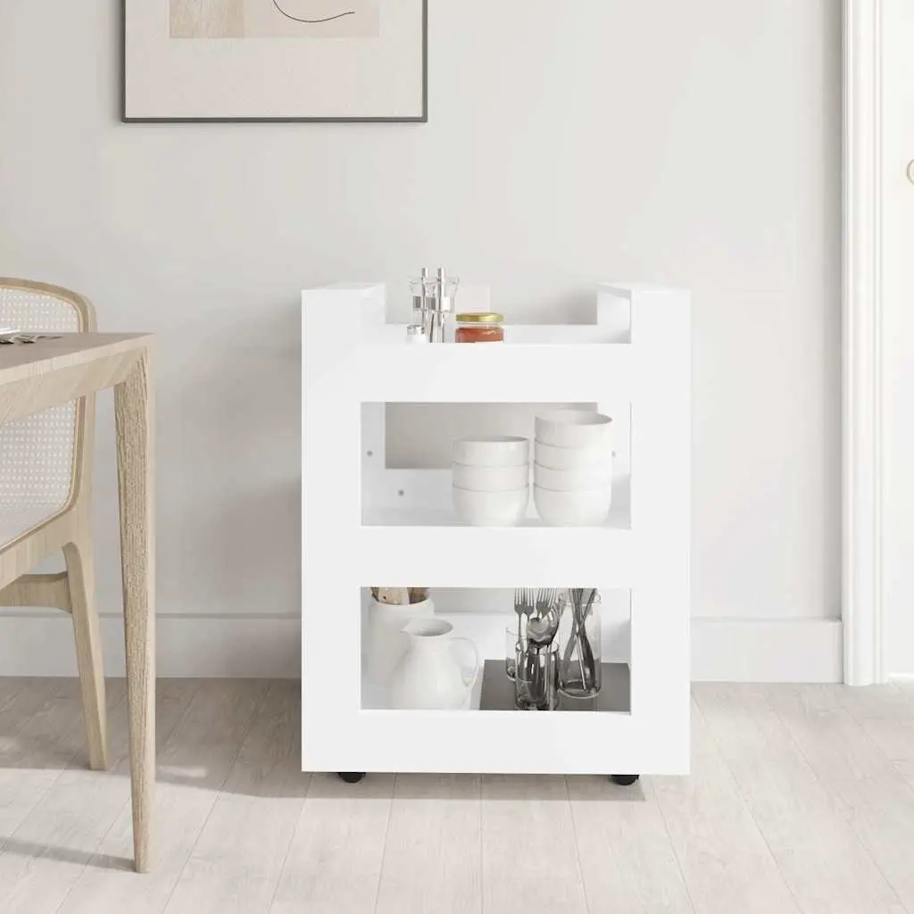 Kitchen Trolley White 3-Shelf Storage Cart Engineered Wood 60x45x80 cm Wheels