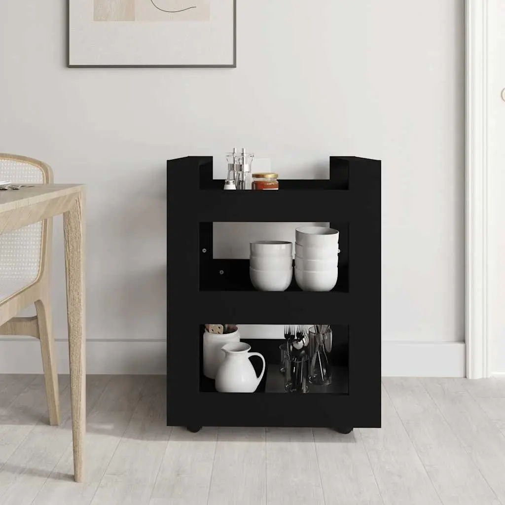 Kitchen Trolley 60x45x80 cm 3 Shelf Storage Cart with Wheels Black