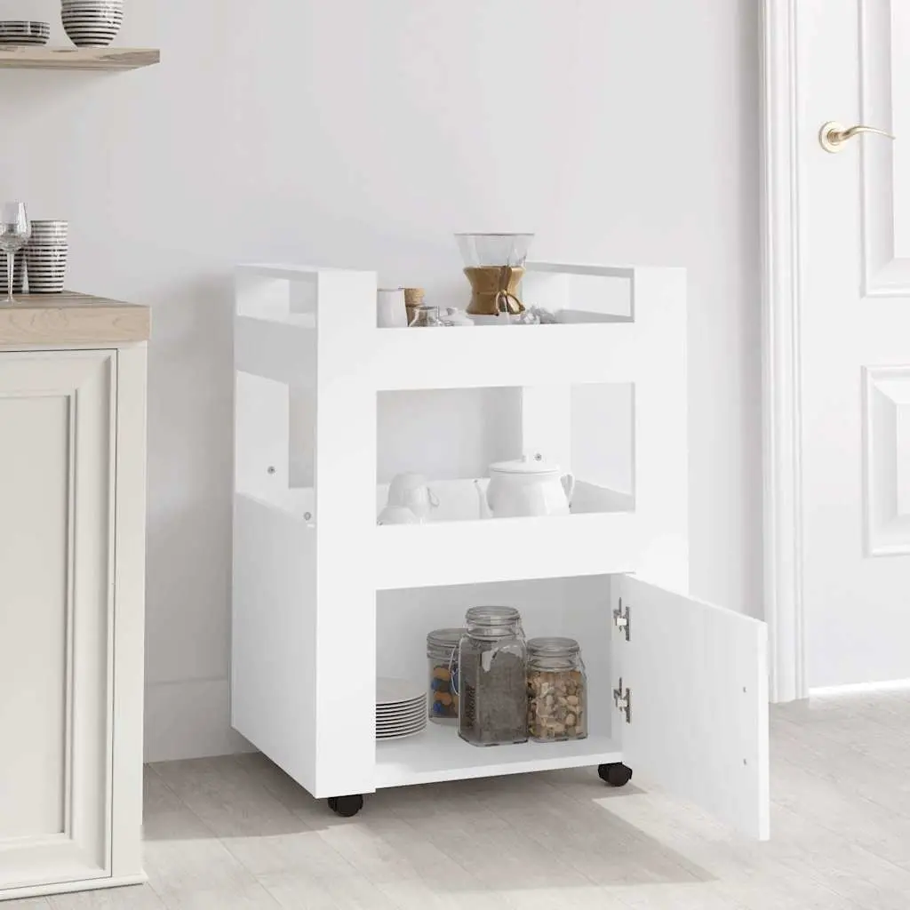 Kitchen Trolley White Storage Organizer 60x45x80 cm with Shelves Casters Wheels