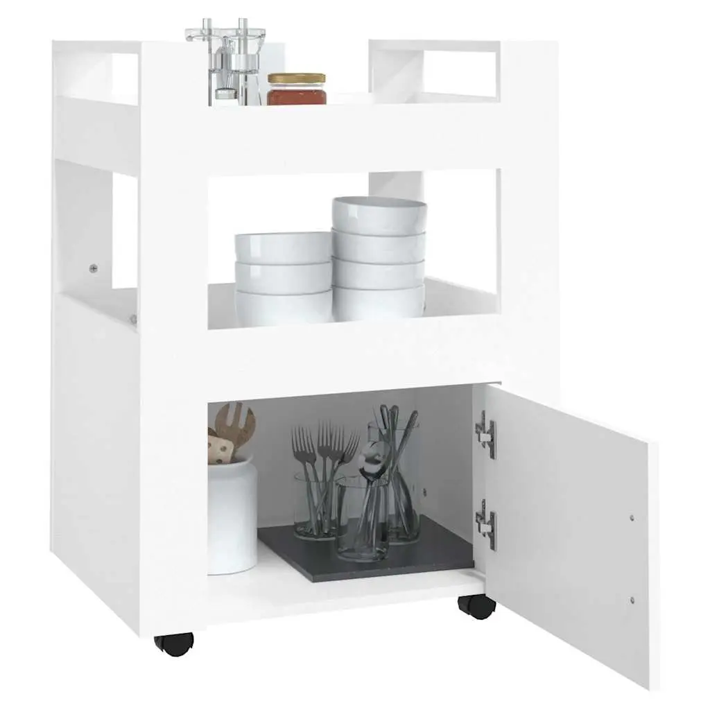 Kitchen Trolley White Storage Organizer 60x45x80 cm with Shelves Casters Wheels
