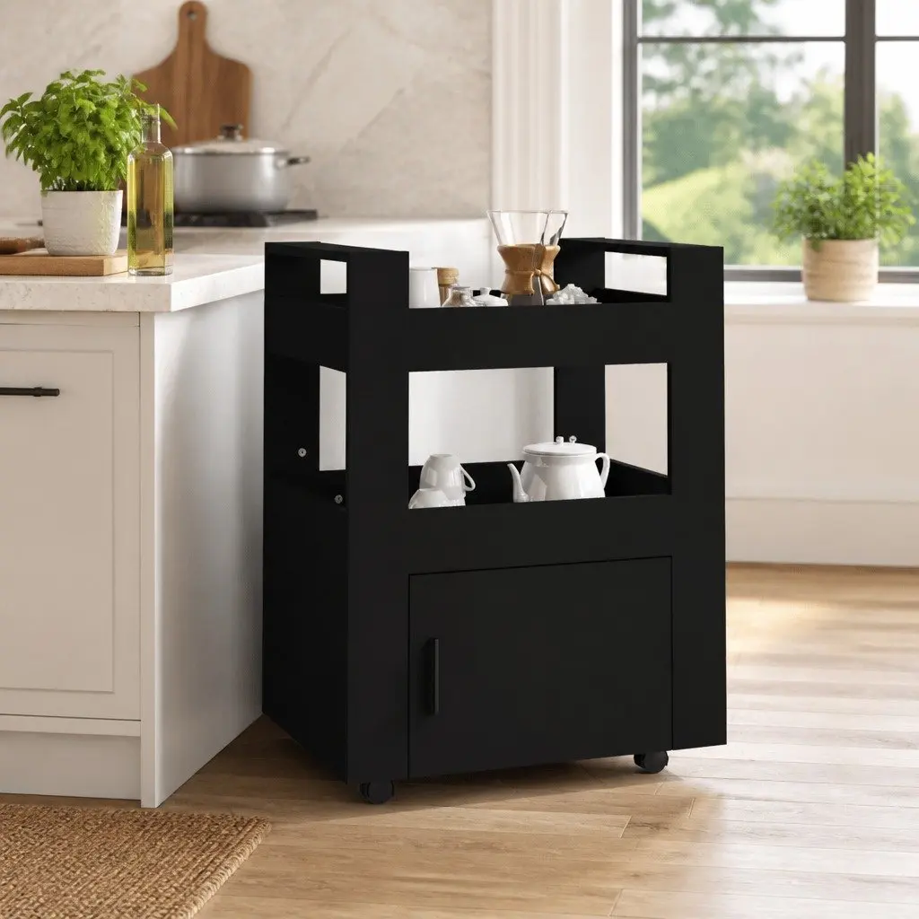 Black Kitchen Trolley with 2 Shelves