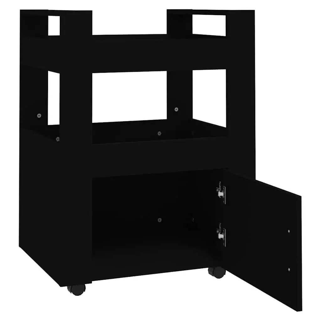 Rolling Storage Cart Black Kitchen Trolley 60x45x80cm with Compartment and Shelves Engineered Wood