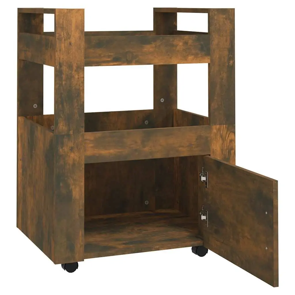 Kitchen Trolley Engineered Wood 60W x 45D x 80H cm Brown 2 Shelves Mobile Storage Cart